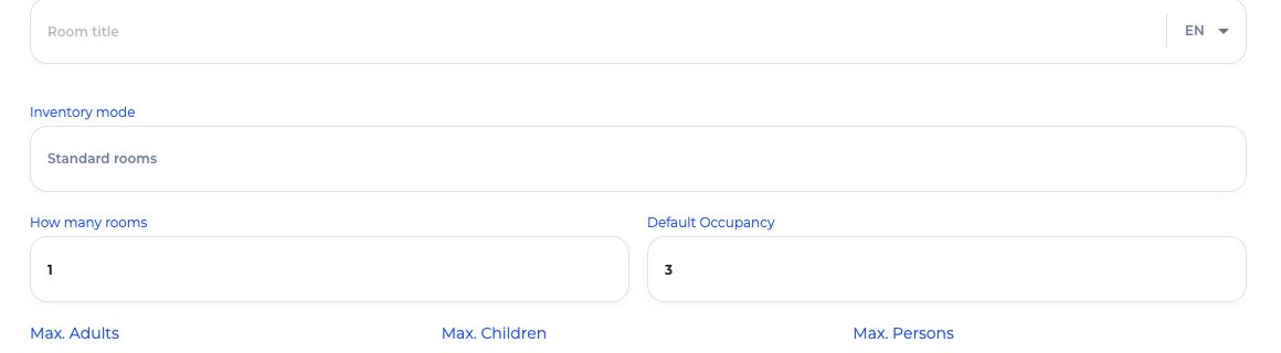 Inventory and occupancy fields on the room type form