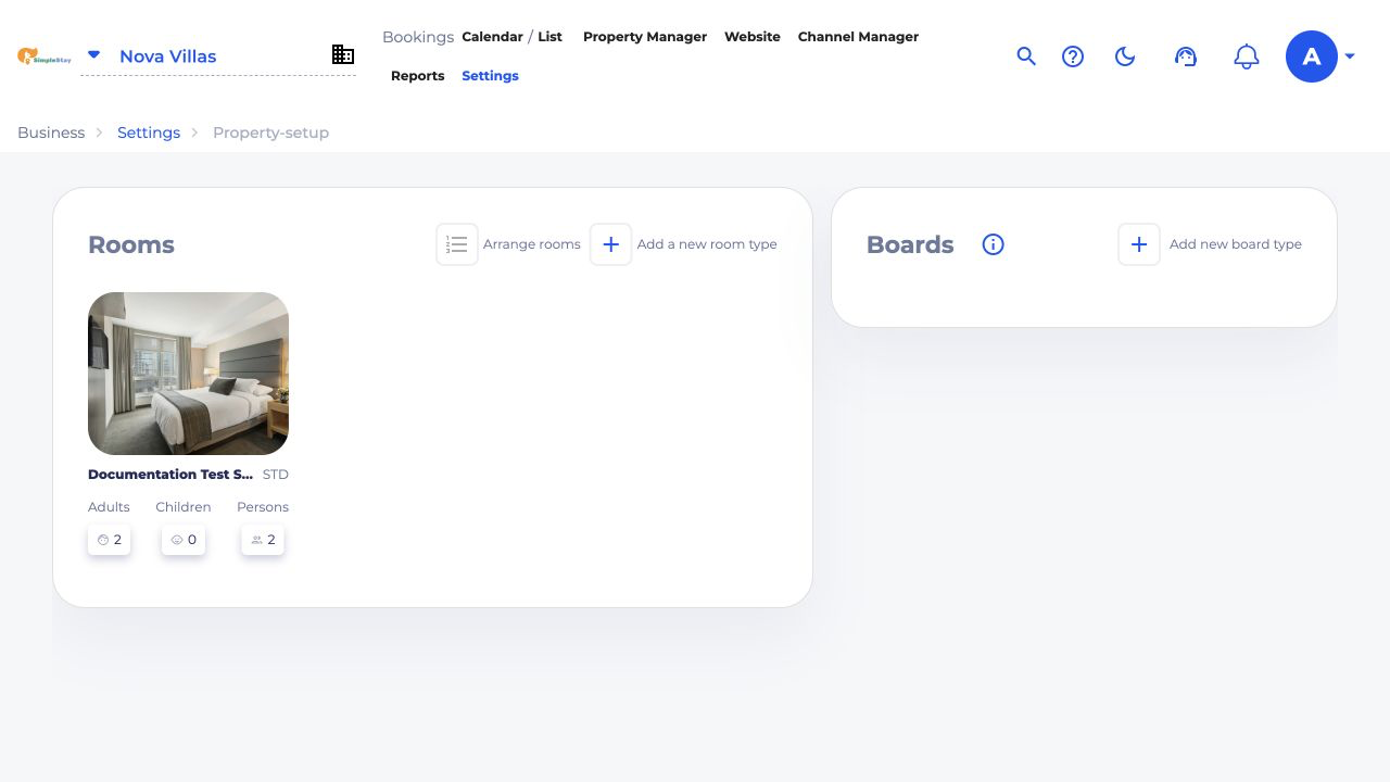 Add your first room type in SimpleStay
