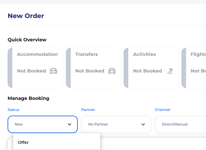 SimpleStay order status dropdown options