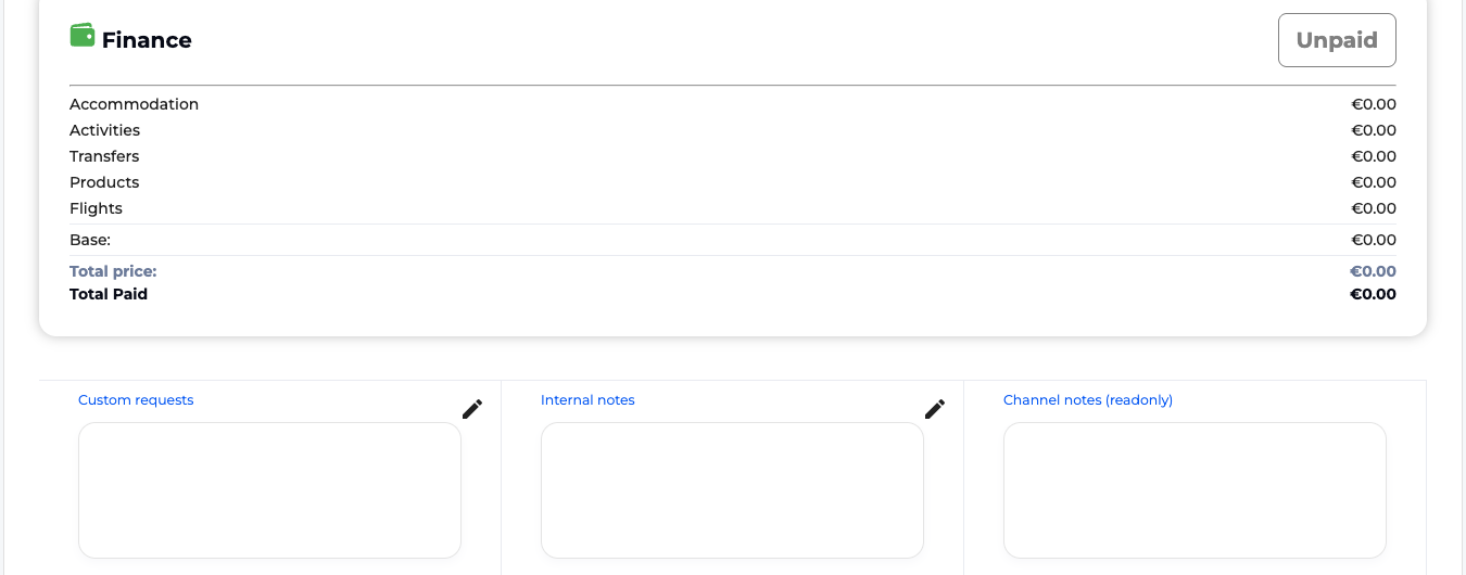 SimpleStay order builder note areas and comments section