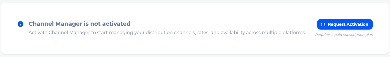 SimpleStay Channel Manager not activated card with Request Activation button