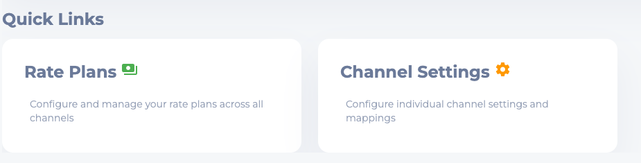 SimpleStay Channel Manager quick links for Rate Plans and Channel Settings